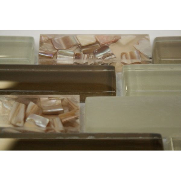 Vintage Resin Shell Mosaic Tile Brick Pattern Green Glass Mosaic Kitchen Wall