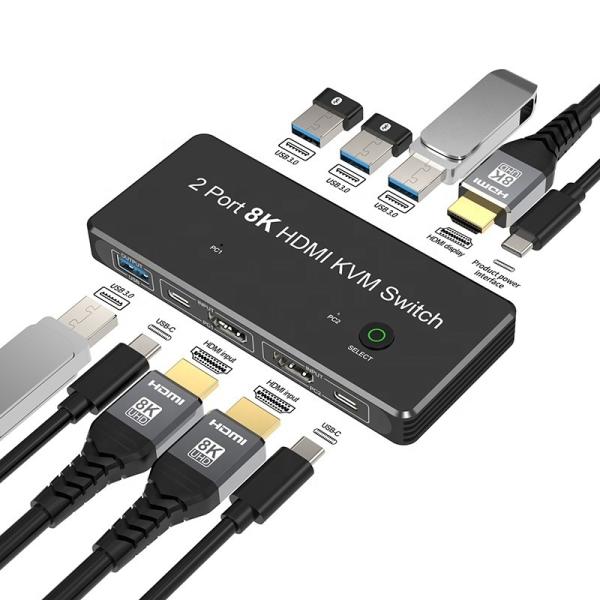 Cheap 2 Port HDMI 2.1 KVM Switch with USB 3.0 2 Input 1 Output LED Indicators Female-Female for sale