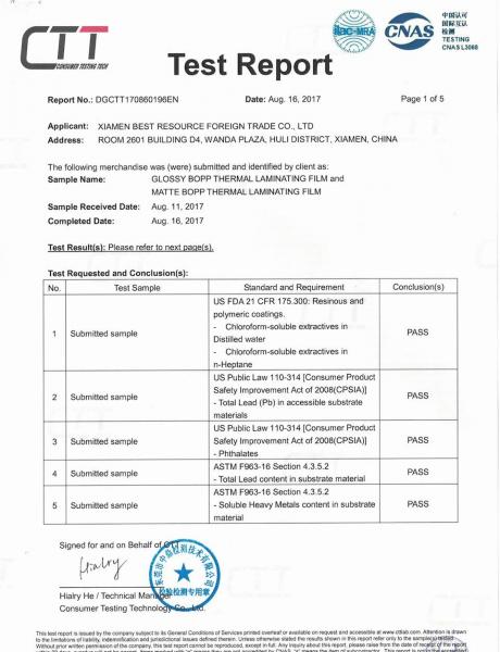 Glossy / Matte White BOPP Thermal Lamination Film FDA Certificate Passed