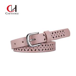 Best ODM Classic Leather Belt Womens Pink Young Fashion Needle Button Hollow Out wholesale