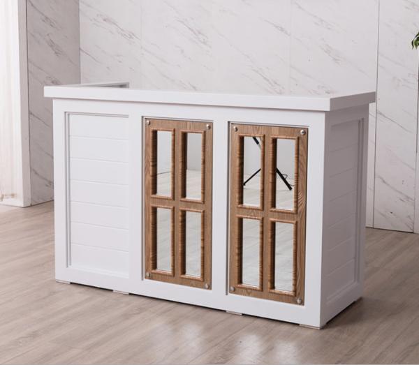 Cheap Nordic Design White Reception Desk With Display Case Mirror Customized Size for sale