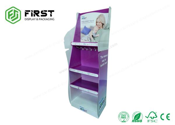 Cheap Custom Glossy Printing POP Advertising Corrugated Paper Floor Display Shelf Stand for sale