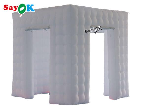 Cheap Event Booth Displays 2.5m 8.25ft White Portable 3 Door Cube Photo Booth Tent Inflatable With Led Light for sale