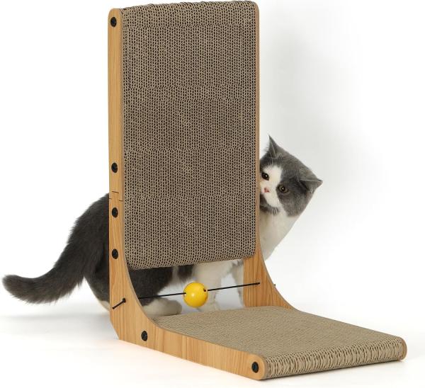 Cheap L Shape Cat Scratcher High Density Corrugated Paper Wall Mounted Scratching Pad for sale