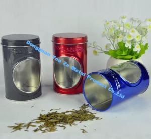 Display Tin Containers With Window Embossed Tea Tin Box On Body Custom Storage Tins