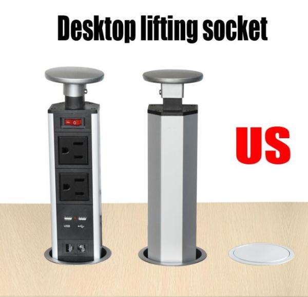 Cheap European Standard Motorized Pop Up Power Socket , USB Office Kitchen Hidden Desktop Socket for sale