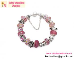 Best New Fashion Beautiful Pink Silver Plated Charm Beads Bracelet love/flower beads wholesale