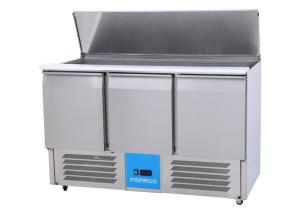 China Slim Saladette Commercial 3 Door Pizza Preparation Counter with LED Light on sale