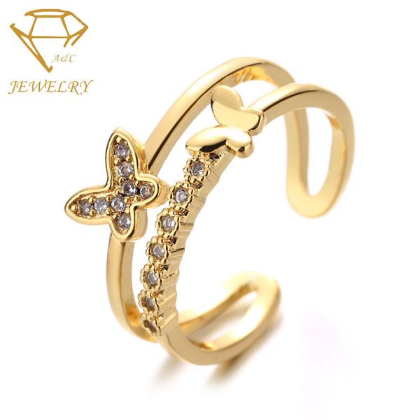 Cheap Prong Setting Butterfly Personalized Silver Ring 24K Gold Plating for sale