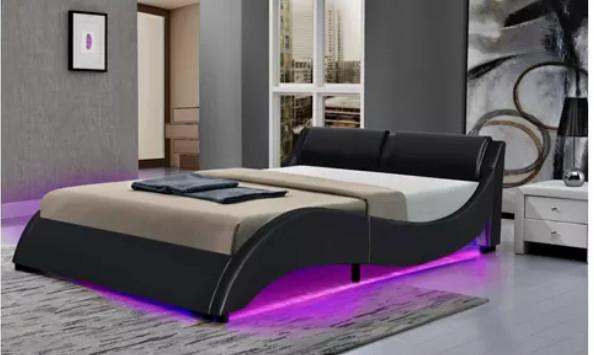 Cheap Upholstered Platform Bed Frame With Led Lighting, Curve Design for sale