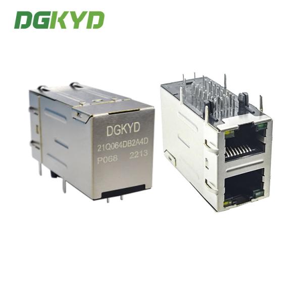 Cheap DGKYD21Q064DB2A4DP068 2X1 Multi-Port Socket Gigabit Ethernet Filter POE With Light And Shield RJ45 Connector for sale