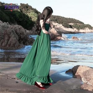 Best Chiffon style empire waist green maxi long one piece dresses modern lady casual autumn dress with low price wholesale