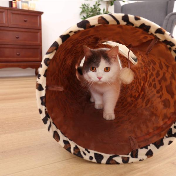 Cheap Plush Leopard Print Single Pass Cat Tunnel Funny Cat With Sound Paper Soft Foldable Cat Channel Pet Cat Toy for sale