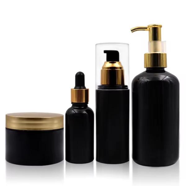 Cheap Plastic Cosmetic Bottles Lotion Pump Bottle with Gold Lid Round Shoulder Bottle for sale