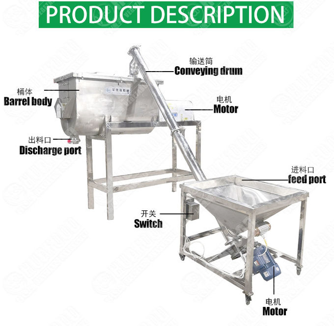 Snack Food Horizontal 450L/Time SS304 Dry Mixer Agitator