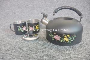 Travel kettle black color whistle kettles with two small cups stainless steel single layer water boiled teapots