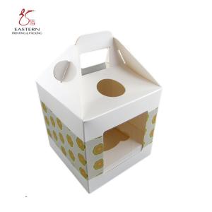China White Color Cupcake Packing Box , PVC Window Paper Box With Handle on sale