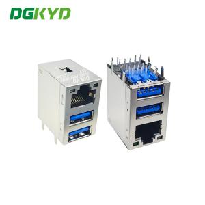 UL94V 0 USB3.0 2 Port RJ45 Network Socket Connector dual ethernet jack