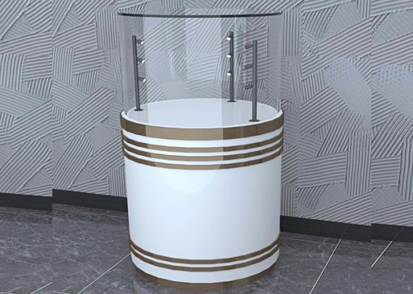 Cheap Wooden White Custom Glass Display Cases Fashion Round Shape With LED Pole Lighting for sale