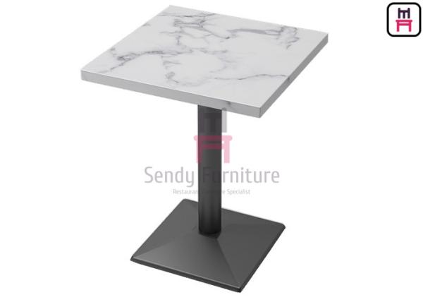 Cheap Formica Marble Pattern HPL Hotel Dining Table with Black Color Heavy Casting Iron Base for sale