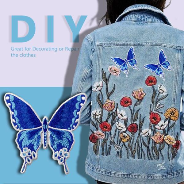 Cheap ODM Button Loop Blue Butterfly Iron On Patch For Denim Jacket for sale