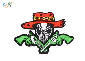 Best Twill Material Gun Skull Custom Motorcycle Patches Sew On Backing For Leather Vest wholesale