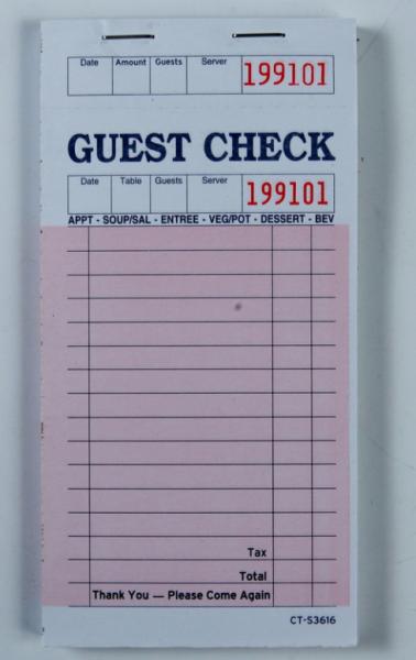 Cheap CT-S3616 Single part White US Guest Check with Sequential Numbering English and Numbered for sale