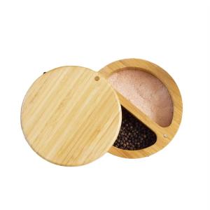 China Bamboo lid spice jar Salt cellar box Pepper box Moisture-proof kitchen seasoning storage box with magnetic rotating lid on sale