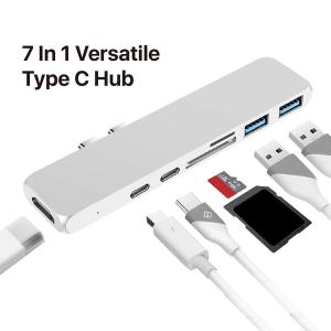 Best USB C Hub 7 in 1 Adapter Dual Type C Docking Station to 40Gbps Thunderbolt 3,Dual USB 3.0 4K 30Hz SD&amp;TF Card reader wholesale