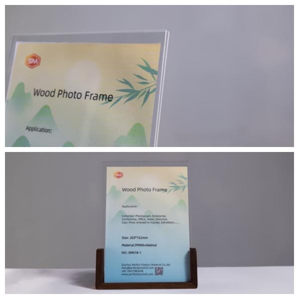 Cheap Vertically Oriented Top Insert Tabletop Acrylic Photo Frame With Wood Base for sale