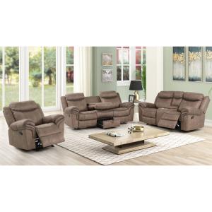 Recliner Sofa set with Dropdown Table and Drawer and Storage Box, Brown Fabric-like vinyl