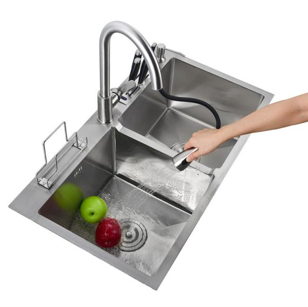 Cheap Equal Basin Center Drainer Handmade Kitchen Sink Soap Dispenser Brushed for sale