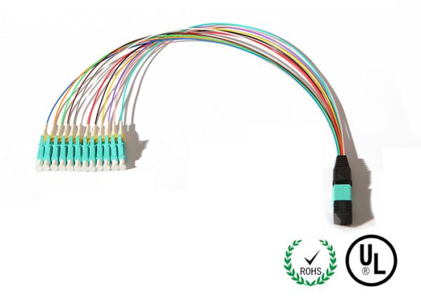 Cheap Single Mode MPO Fiber Optic Patch Cord 12 Core High Return Loss , Size Custom for sale
