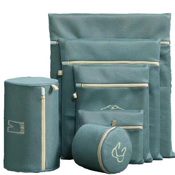Cheap Green Mesh Laundry Bag Double Layer Nylon Fabric Material OEM for sale