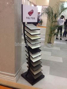 China Black Metal Tile Display Racks Free Standing Trade Showroom Display Rack Flooring on sale