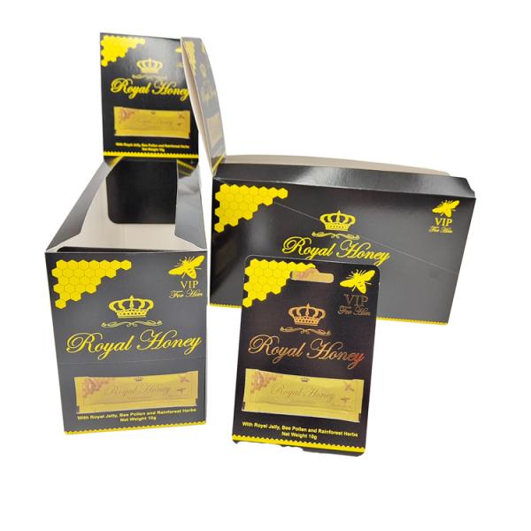Cheap Empty! High Level Custom Printing Display Paper Box Paper Cards Glossy Black Surface   Paper Box For Royal Honey Packa for sale