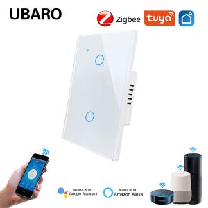 China Tempered Glass Panel 2Gang 110V Tuya Zigbee Off/On Switch Smart Life App Wifi Power Switch For Home Automation on sale