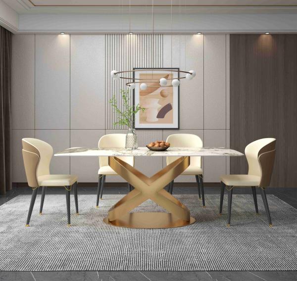 Cheap White Rectangular Stone Dining Table Chair Sets Bronze Pedestals for sale
