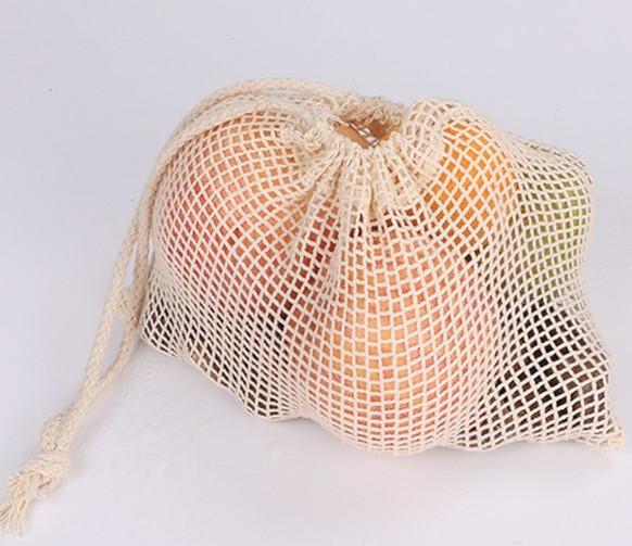 Cheap Cream White Cotton Mesh Reusable Mesh Produce Bags With Multi Size Choice for sale