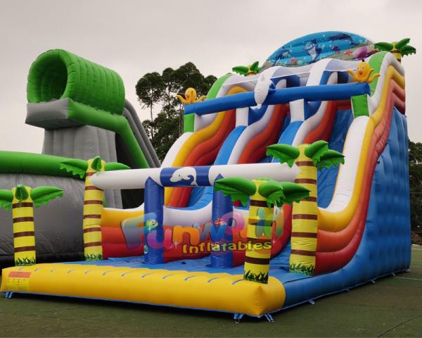 Cheap Digital Printing Palm Tree 2hp Inflatable Bouncer Slide for sale
