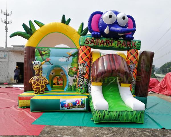 Cheap Safari Park Inflatable Bouncy Castles Digital Printing Combi Slide Bouncer for sale