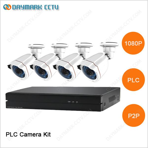 Cheap No cable needed power line communication weatherproof 4 camera security system for sale