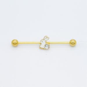 Gold Plated Cute Industrial Piercing Earrings Crystal Rabbit Pendant 38mm