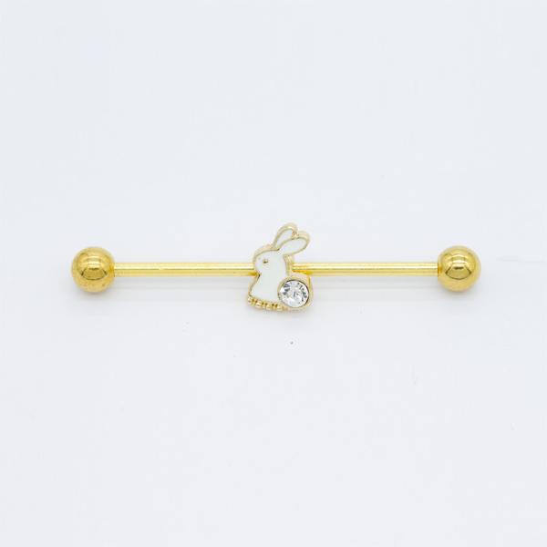 Cheap Gold Plated Cute Industrial Piercing Earrings Crystal Rabbit Pendant 38mm for sale