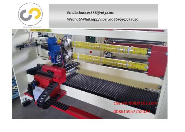 Cheap Double shaft adhesive tape cutting machine for bopp tape,double-sided tape, PVC tape for sale