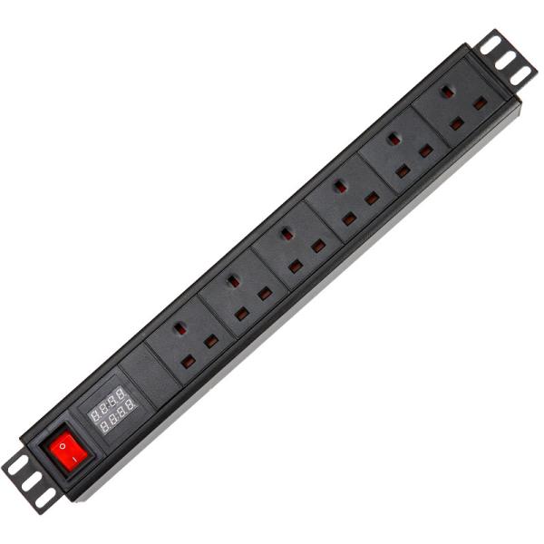 Cheap 6 Way UK Type PDU Extension Socket With On/Off Switch, Power Meter for sale