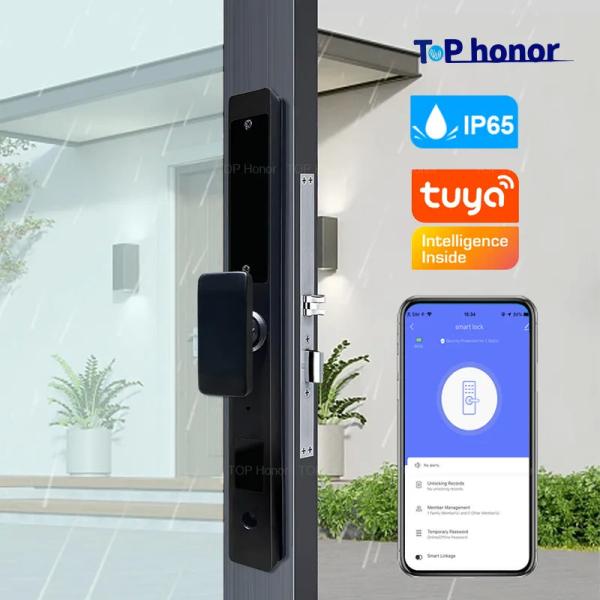 Cheap Intelligent Tuya App Door Lock Fingerprint Card Code Key Bridge Cut Aluminium Alloy for sale