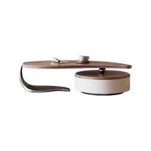 Walnut Veneer Central Coffee Table Leaf Shape Wood Stainless Steel Coffee Table