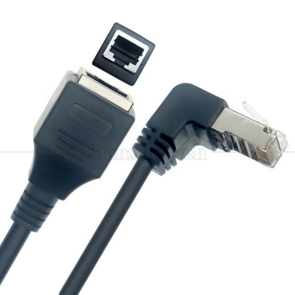 Cheap Cat5e Up Down Left Right Angle RJ45 Male to RJ45 Female Socket Panel Mount Ethernet Cable for sale