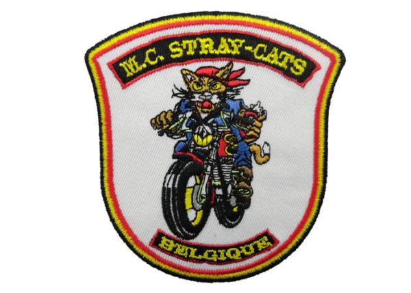 Cheap M.C. Stray Cats Embroidery Patch, Custom Embroidered Patches With Iron Glue On Back Side for sale